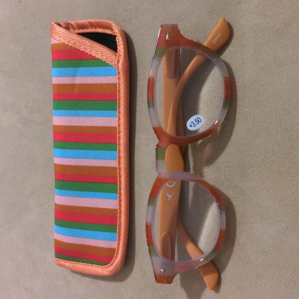 NWT Hummingbird Blue Light Blocking Readers +3.50 Orange/Peach/Green/Blue